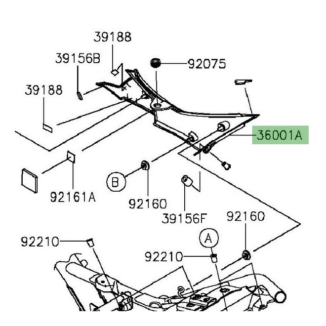 Cache latéral sous selle droit Kawasaki Z800/Z800e (2013-2016) | Réf. 360010597