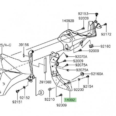Cache latéral de radiateur gauche Kawasaki Z800 (2013-2016) | Réf. 140920965
