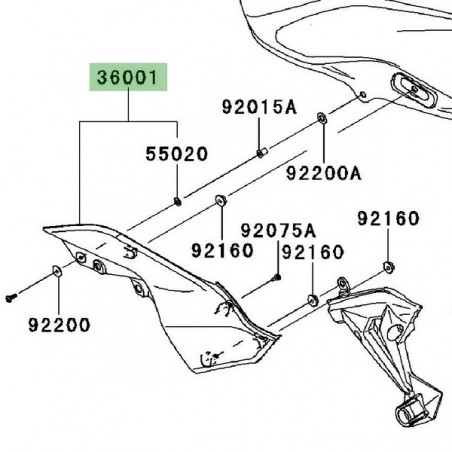Cache latéral sous réservoir gauche  Kawasaki Z750R (2011-2012) | Réf. 3600102006Z