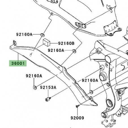Cache latéral sous selle gauche Kawasaki Versys 650 (2007-2009) | Réf. 360010612